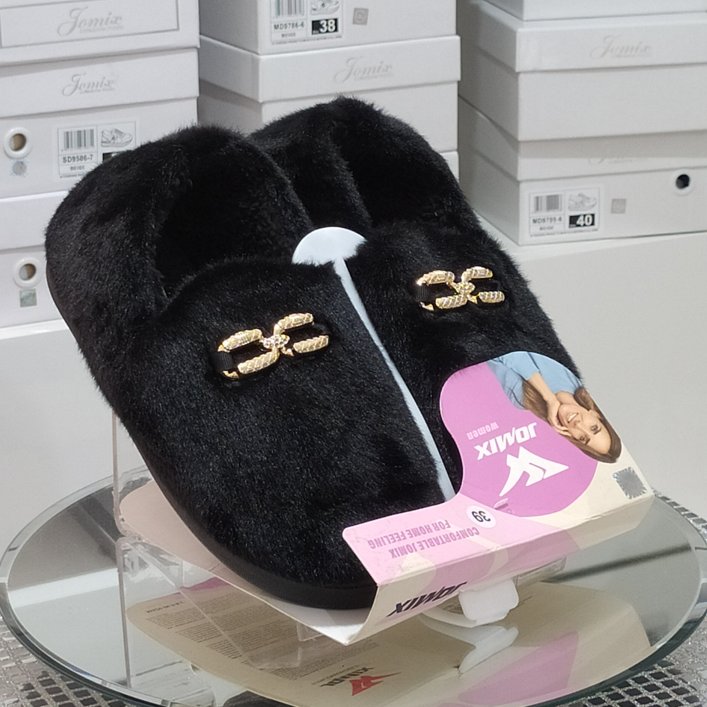 JOMIX Pantofole Ciabatte Donna Inverno Chiuse Slip On Tessuto Felpat Scarpedoo