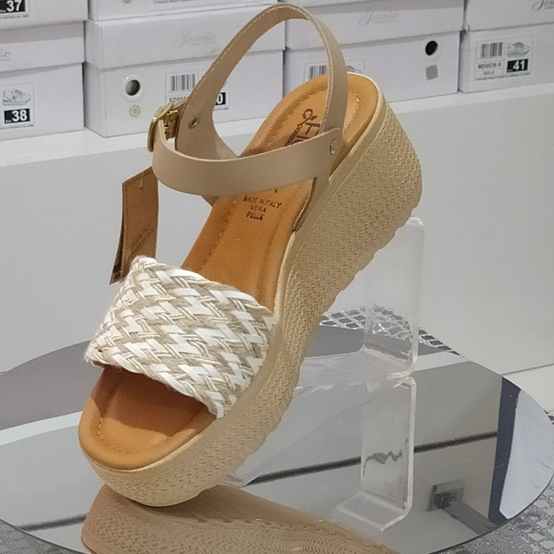 FLORALì - Sandali Donna Made In Italy Zeppa 6,5Cm Plantare In Vera Pelle Memory