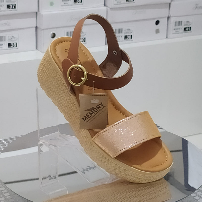 FLORALì - Sandali Donna Made In Italy Zeppa 6,5Cm Plantare In Vera Pelle Memory