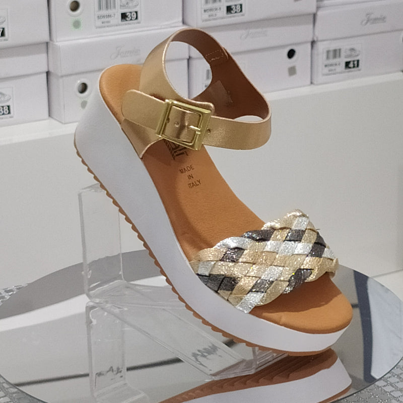 FLORALì - Saldali Donna Zeppa 6Cm Made In Italy Fascia Multicolore e Plantare Morbido Soft