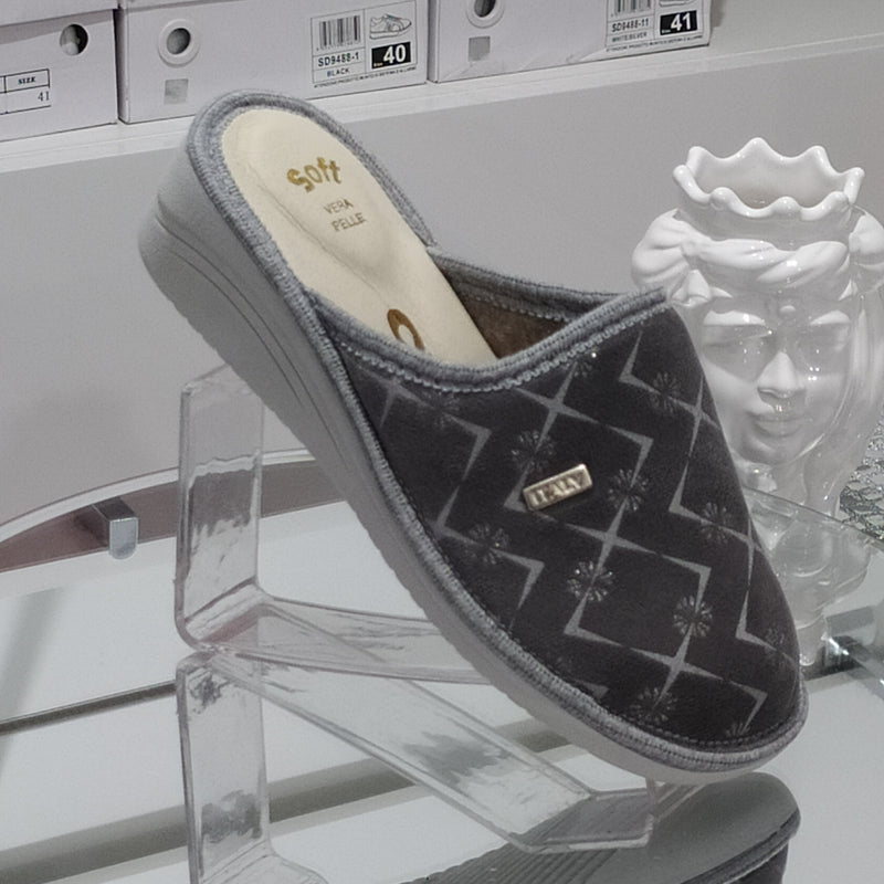 Ciabò 1099/COLONIA - Pantofole Ciabatte Invernali Donna // Plantare In Vera Pelle // Made In Italy // Suola In Gomma No Flessibile