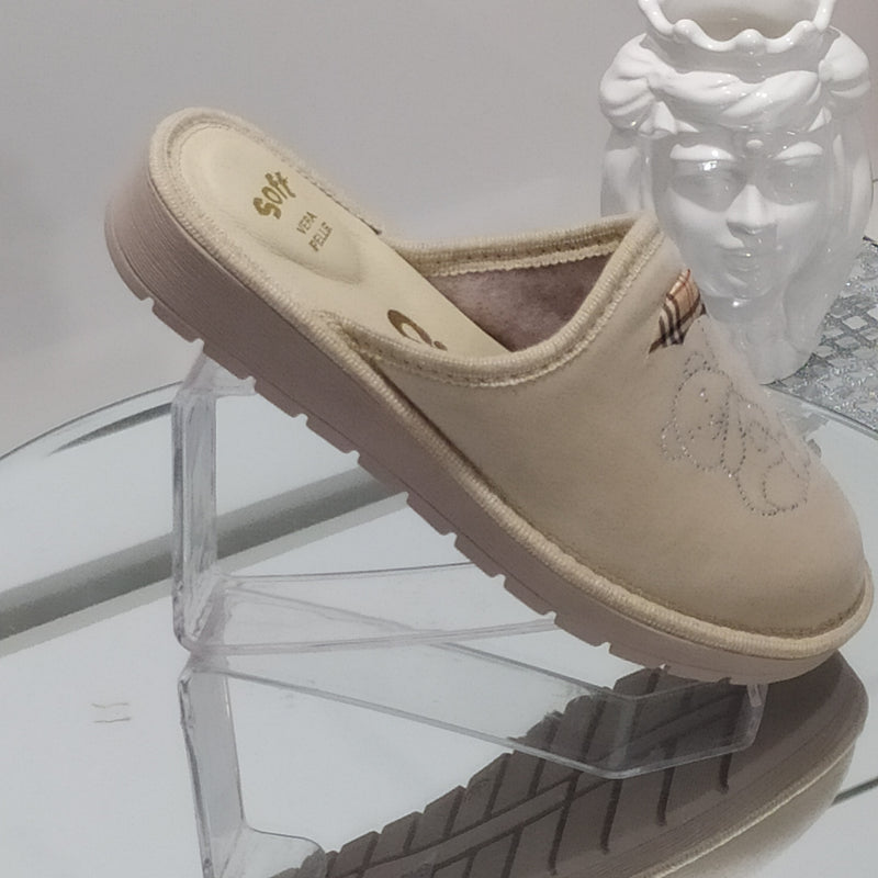 Ciabò LIRA/4053 - Pantofole Ciabatte Invernali Donna // Plantare In Vera Pelle // Made In Italy // Suola In Gomma No Flessibile