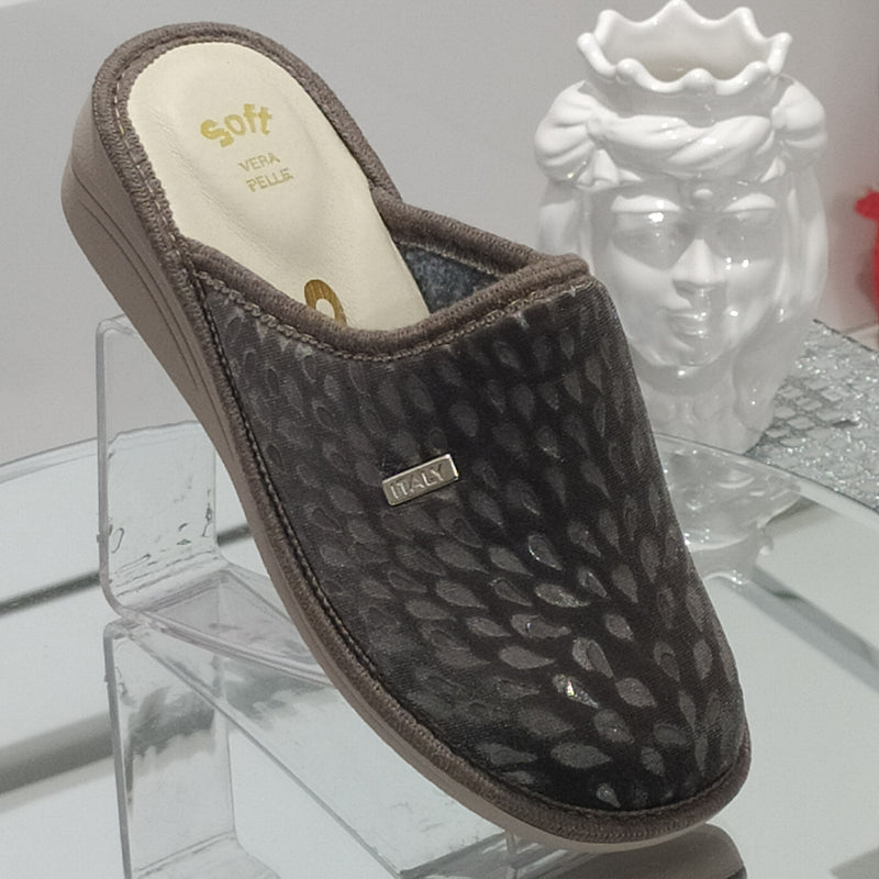 Ciabò 1099/CHEROKEE - Pantofole Ciabatte Invernali Donna // Plantare In Vera Pelle // Made In Italy // Suola In Gomma No Flessibile
