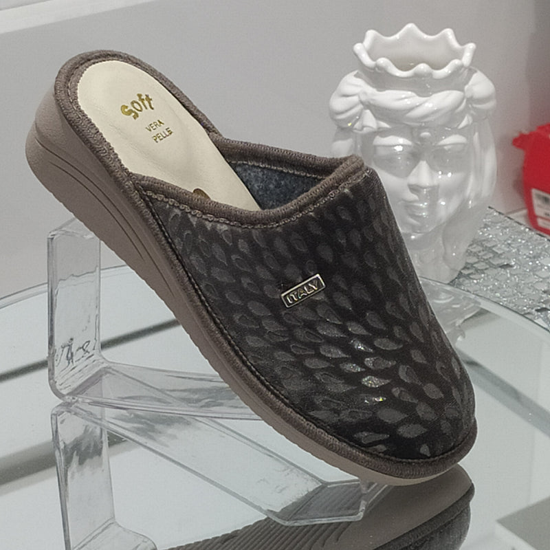 Ciabò 1099/CHEROKEE - Pantofole Ciabatte Invernali Donna // Plantare In Vera Pelle // Made In Italy // Suola In Gomma No Flessibile