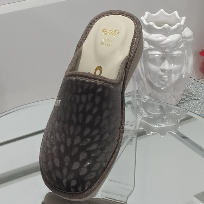 Ciabò 1099/CHEROKEE - Pantofole Ciabatte Invernali Donna // Plantare In Vera Pelle // Made In Italy // Suola In Gomma No Flessibile