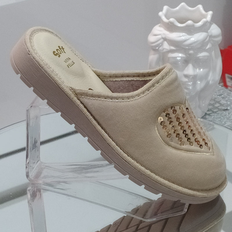 Ciabò LIRA/4055 - Pantofole Ciabatte Invernali Donna // Plantare In Vera Pelle // Made In Italy // Suola In Gomma No Flessibile