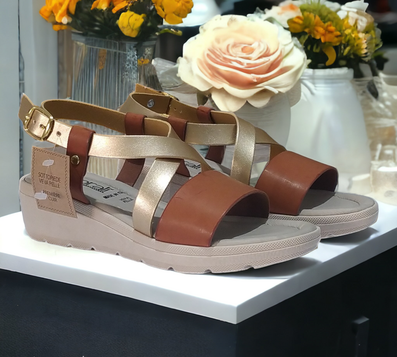 Sandali Bicolore Marca Floralì Plantare Vera Pelle